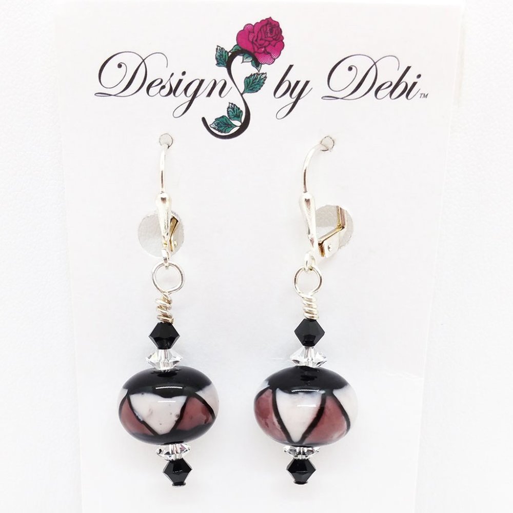 3/$25 Pink & Wine Glass & Crystal Earrings